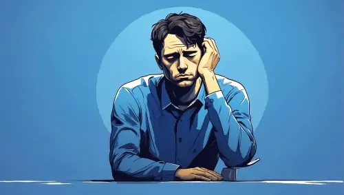 Jovem triste fundo azul